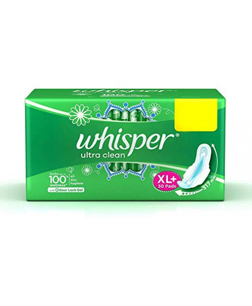 Whisper Ultra Clean Wings Sanitary Pads XL+, 30Pcs